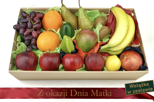 Zestaw owoców na Dzień Matki - 5 - awokado banany cytryny granat gruszki jabłka karambola kiwi pomarańcze mango winogrona