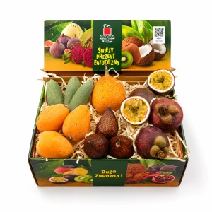 Prezent z owocami egzotycznymi – Curuba, Níspero, Salak, Marakuja, Granadilla i Mangostan