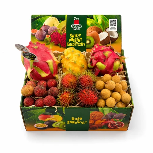 Prezent z owocami egzotycznymi – Smoczy owoc, Liczi, Rambutan, Longan